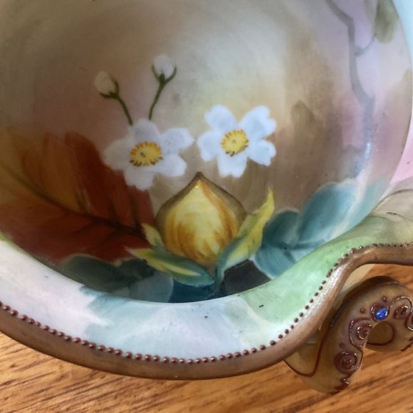 Vintage Morimura M Nippon Hand Painted Bowl Handles Beaded Moriage Floral - Picture 8 of 16